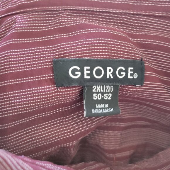 George Mens Shirt 2XL Long Sleeve Burgundy Stripe Lightweight Polyester STR74E - Picture 8 of 10